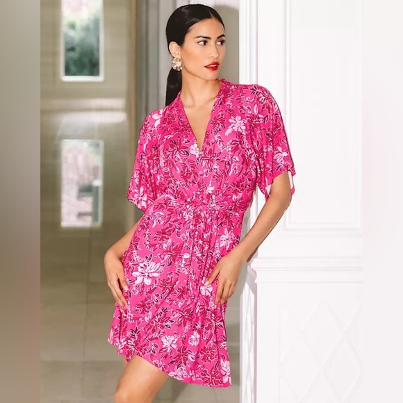 NWT Lilly Pulitzer Wisteria V-Neck Dress in Passion Fruit Pink Giraffic Park 12 - Picture 1 of 5